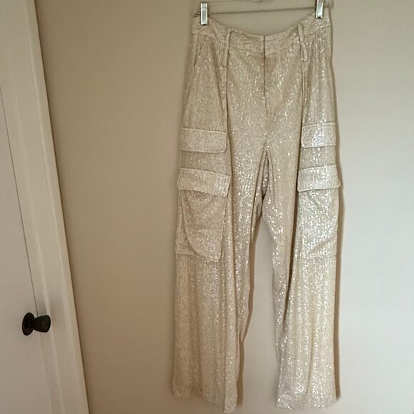 The Noli Shop Sequin Cargo Pant - Pearl - Picture 3 of 6